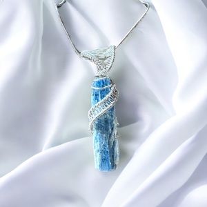 Blue Kyanite Crystal Wire Wrapped Necklace
